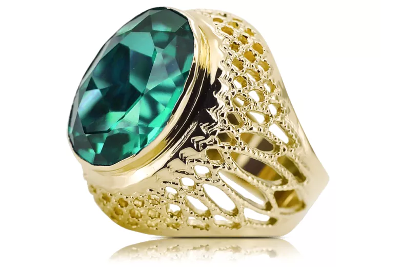 Pierścionek Szmaragd 14k żółte złoto Vintage unikatowe vrc089y